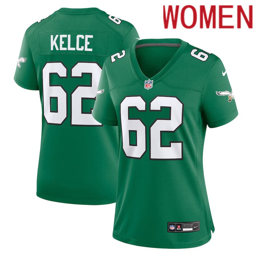 Women Philadelphia Eagles 62 Jason Kelce Nike Kelly Green Alternate Player Game NFL Jersey